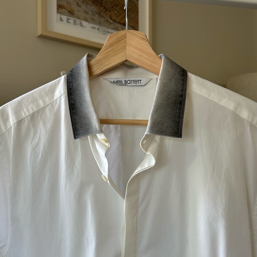 Neil Barrett White Short sleeves Shirt with Gradient Collar Size 16 / 41 L Slim